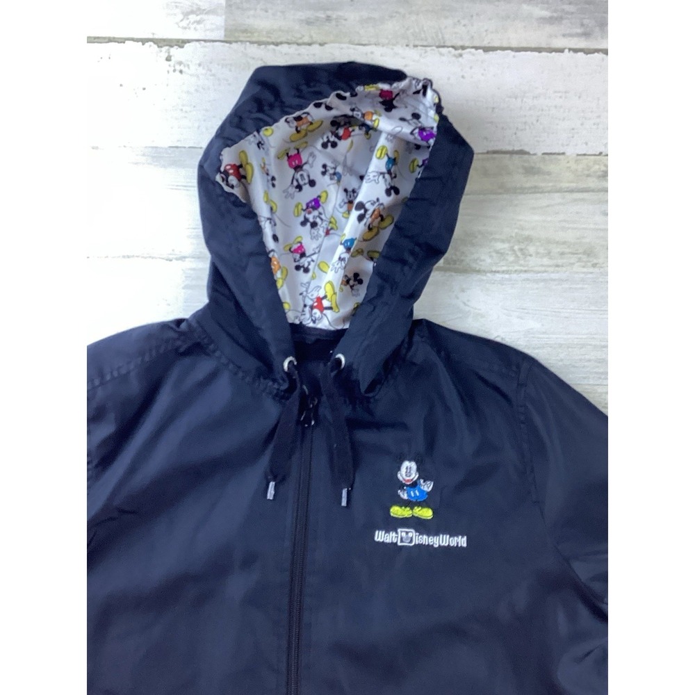 Disney Parks Rain Jacket Small Coat Mickey Mouse Trim Black Hooded Windbreaker